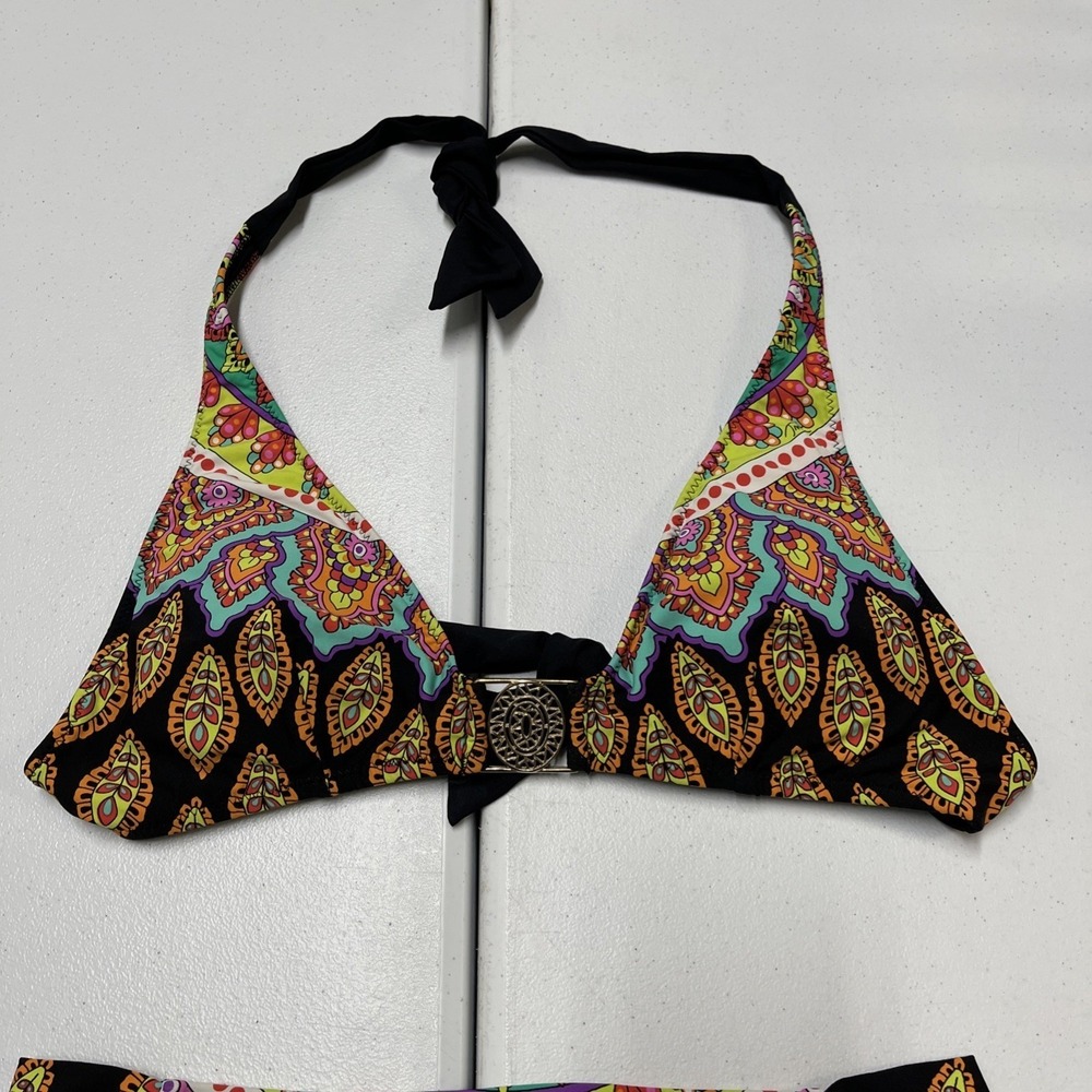 Trina Turk Bikini Vibrant Colorful Swimsuit Halter Tie Resort Beach Vacation - Picture 3 of 13